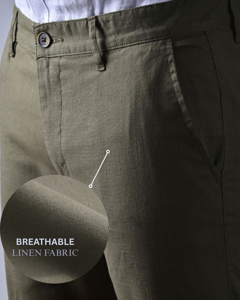 Dark Green - 2 way stretch - COTTON LINEN PANT