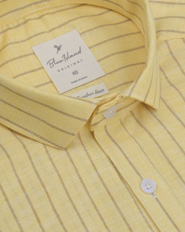 Yellow & Brown Line Stripes -Full-Bamboo Linen