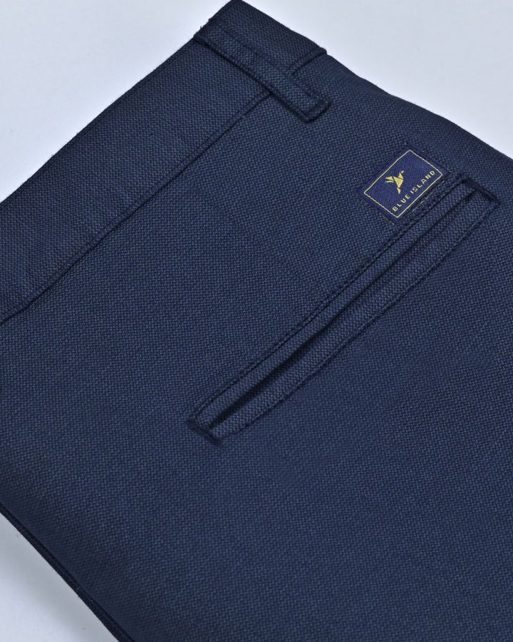Navy Steel Printed - 2 way stretch - COTTON PANT