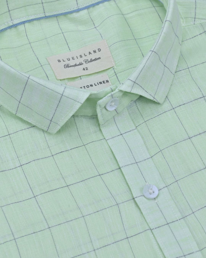 Lime Green Box Checks -Full-Cotton Linen Shirt