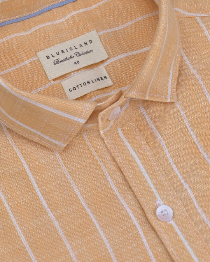 Orange & White Line Stripes -Full-Cotton Linen Shirt