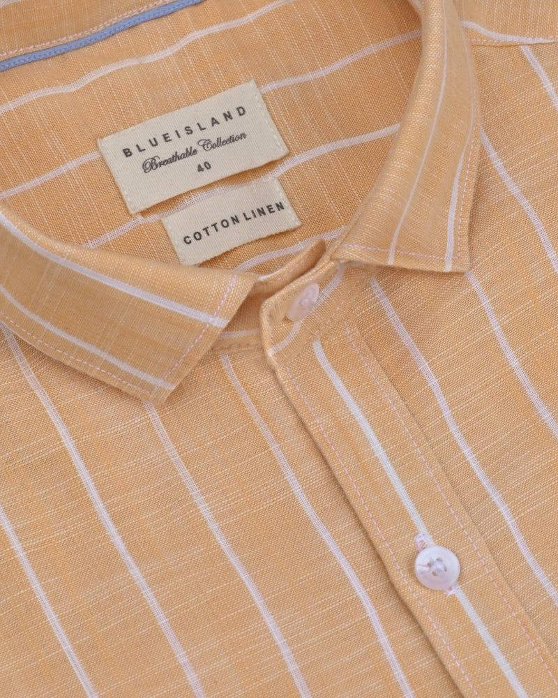 Orange & White Line Stripes -Full-Cotton Linen Shirt