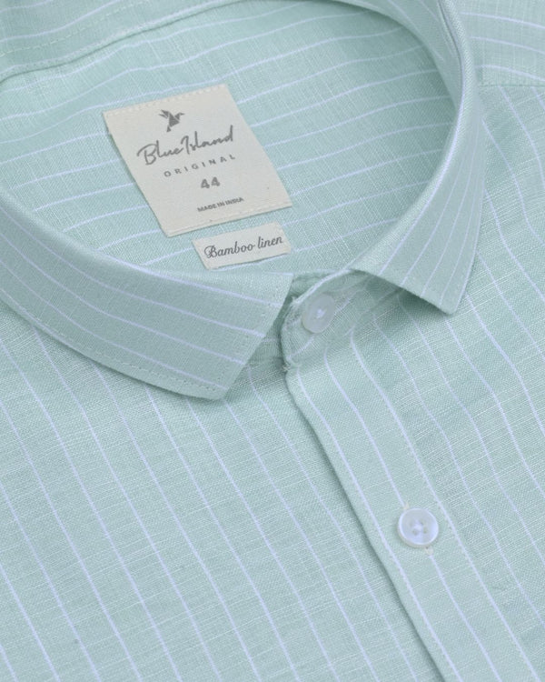 Green & White Mini Stripes -Full-Bamboo Linen