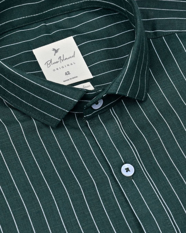 Dark Green Vertical Stripes -Full-Bamboo Linen