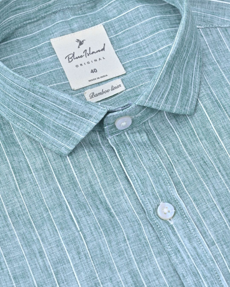 Forest Green Stripes -Full-Bamboo Linen