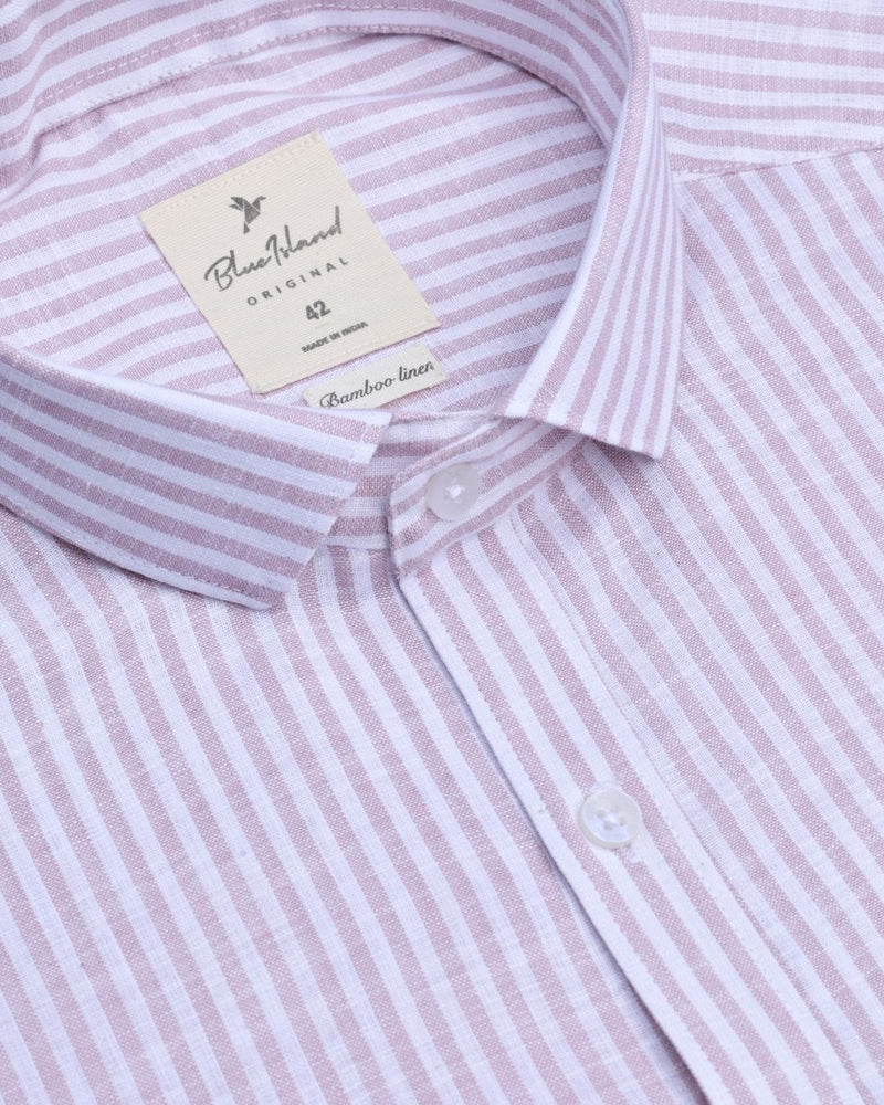 White & lavender Parallel Stripes -Full-Bamboo Linen