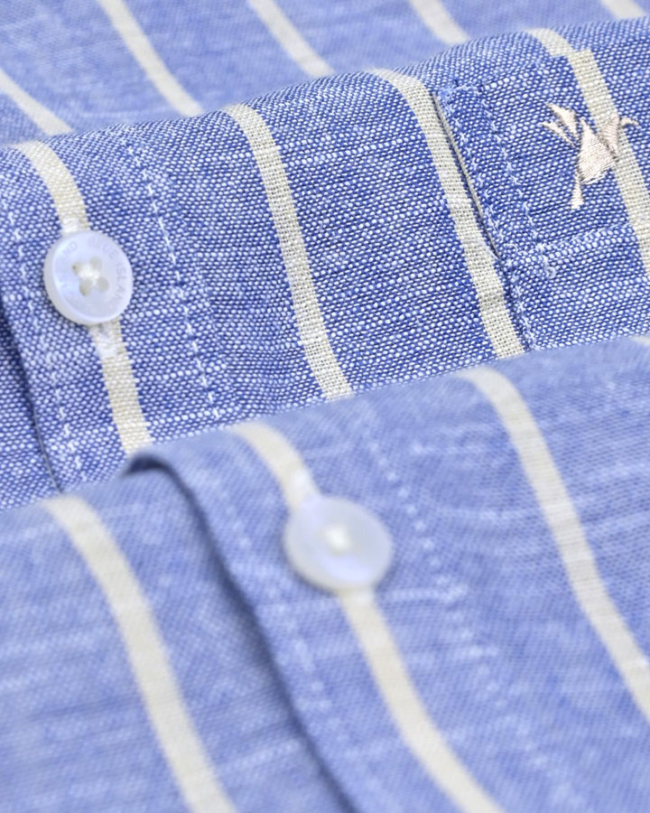 Denim & Beige Line Stripes -Full-Bamboo Linen
