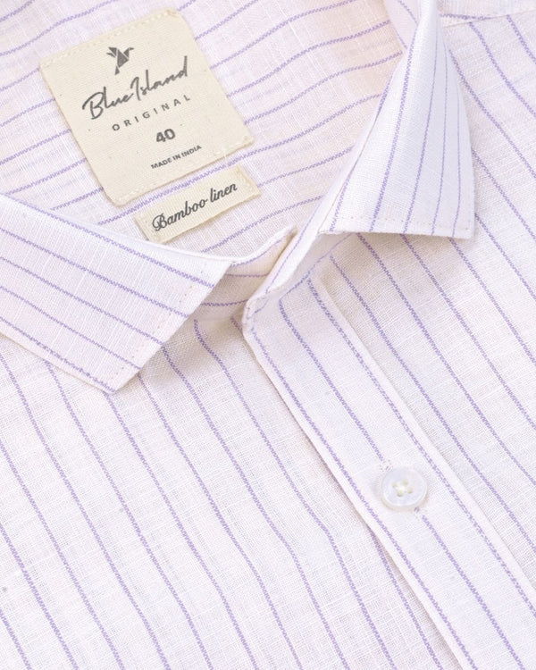 Beige & Violet Stripes -Full-Bamboo Linen
