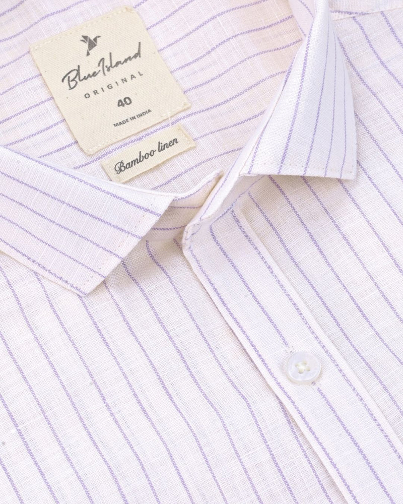 Beige & Violet Stripes -Full-Bamboo Linen