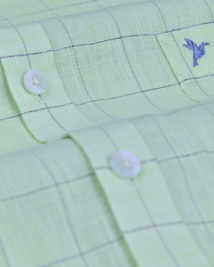 Lime Green Box Checks -Full-Cotton Linen Shirt