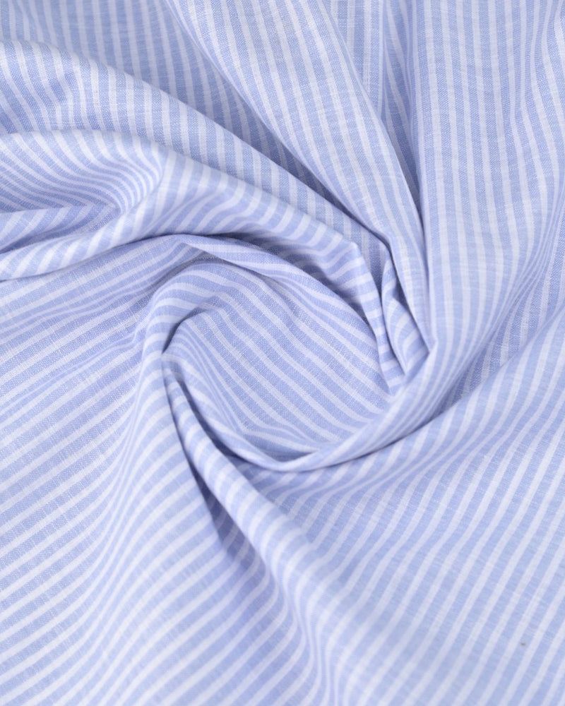 White & Blue Parallel Stripes -Full-Bamboo Linen