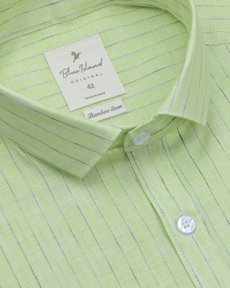 Pistah Green Dotted Line Stripes -Full-Bamboo Linen