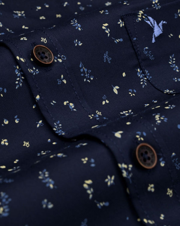 Navy Leaf Print-Full-Stain Proof
