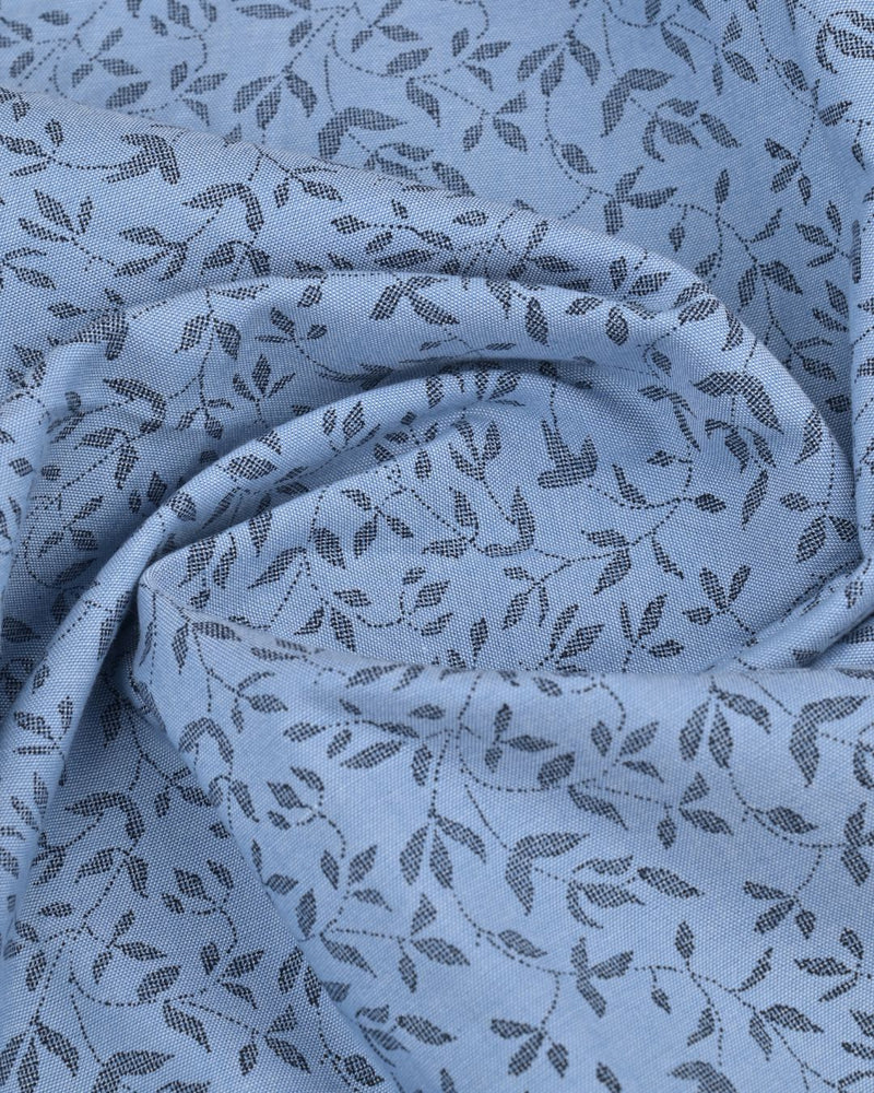 Steel Blue Leaf Print -Full-Stain Proof