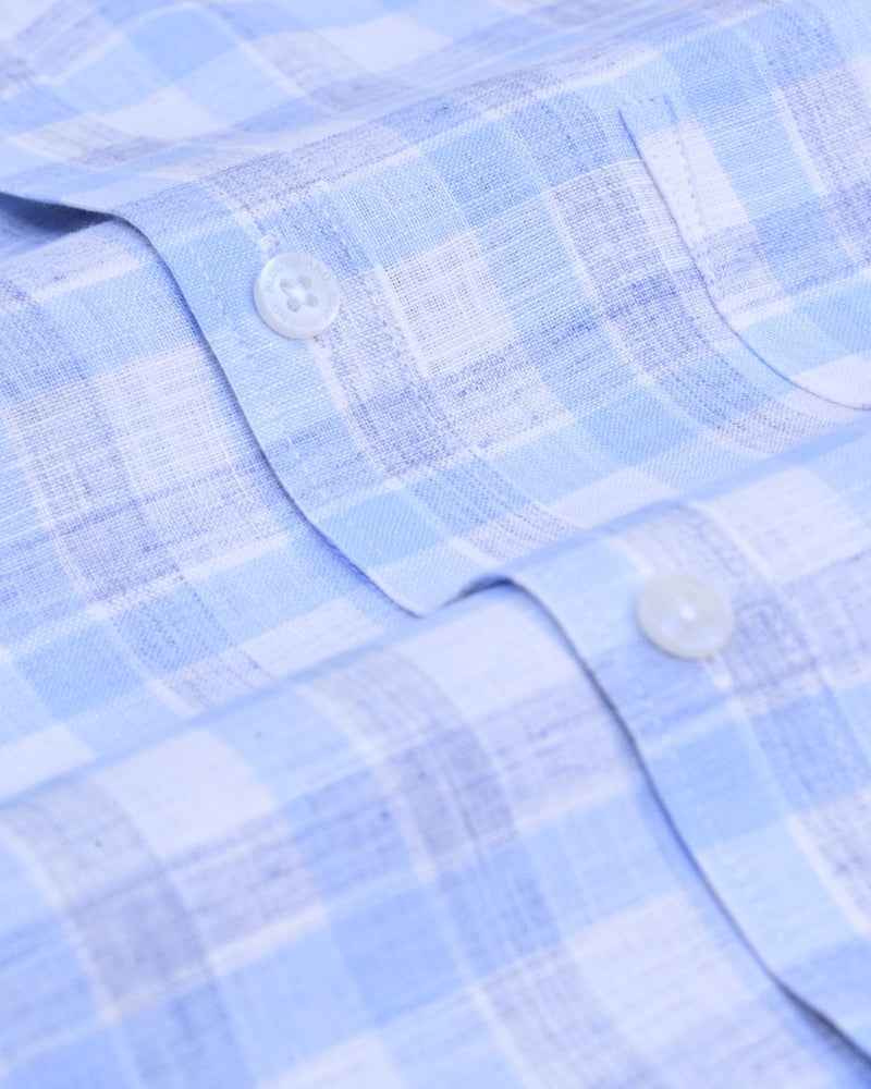 Double Blue Line Checks-Full-Bamboo Linen