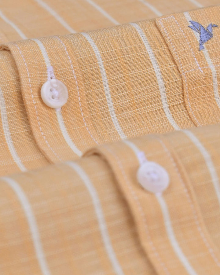 Orange & White Line Stripes -Full-Cotton Linen Shirt