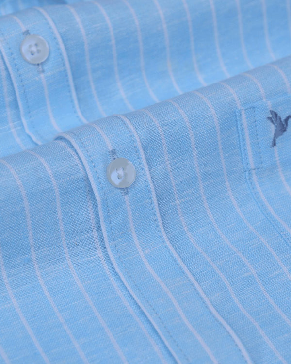 Aqua Blue Stripes -Full-Bamboo Linen