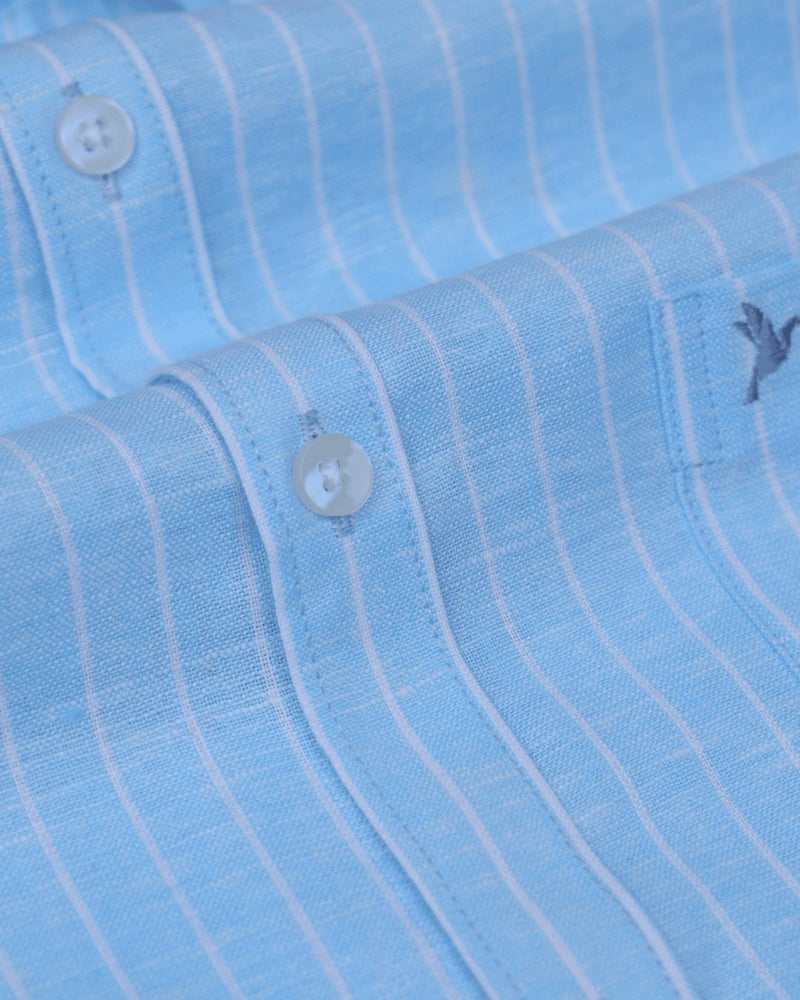 Aqua Blue Stripes -Full-Bamboo Linen