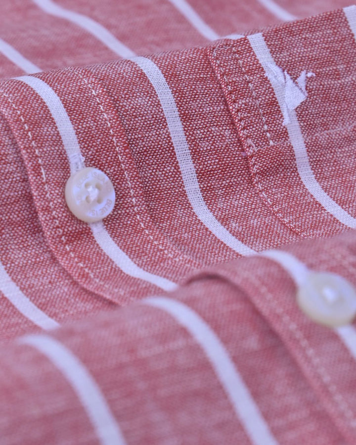 Maroon & White Large Stripes -Full-Bamboo Linen