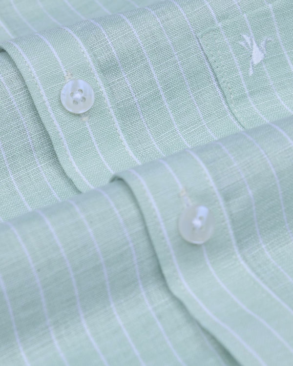 Green & White Mini Stripes -Full-Bamboo Linen