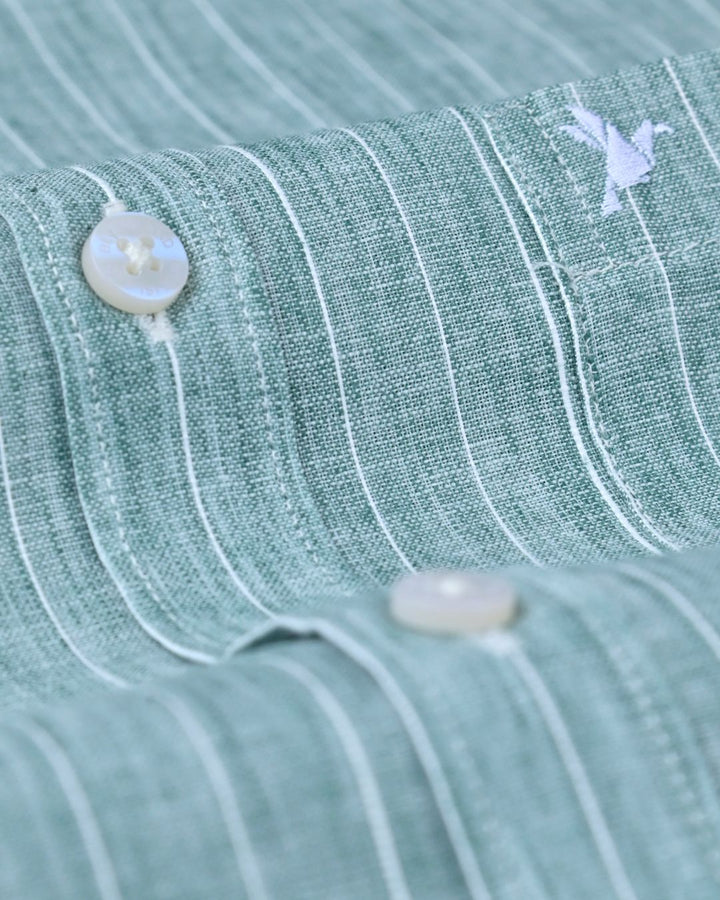 Forest Green Stripes -Full-Bamboo Linen
