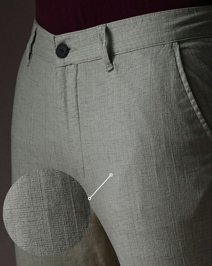 Lite Olive Grid - 2 way stretch - COTTON LINEN PANT
