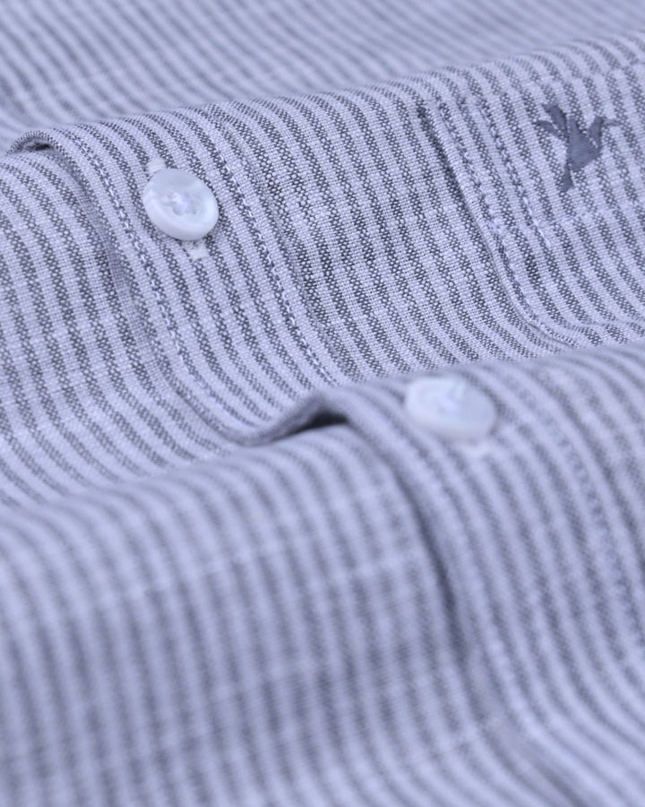 Grey Fine Stripes -Full-Bamboo Linen