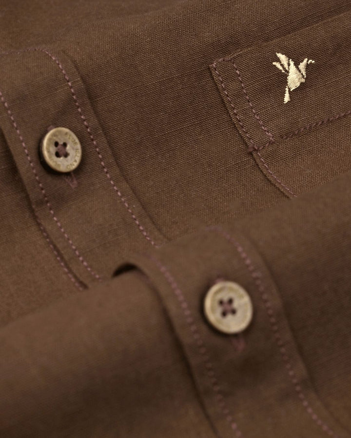 Dark Brown Solid-Full-Cotton Linen Shirt