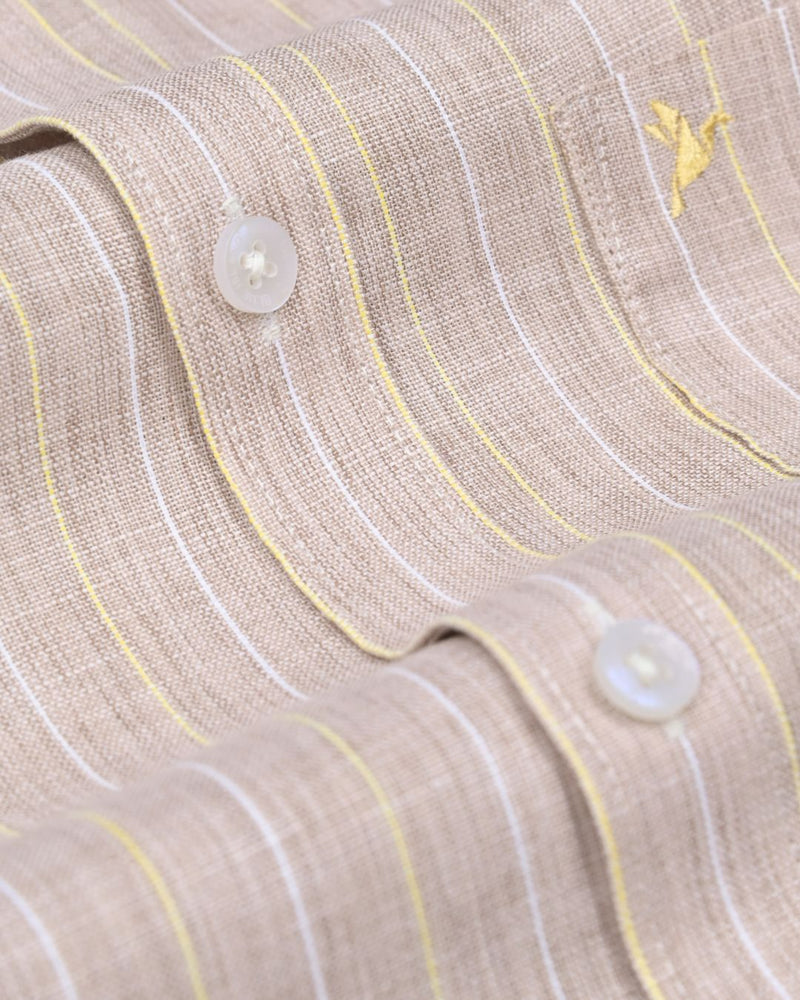 Sandal Brown Double Colour Stripes -Full-Bamboo Linen