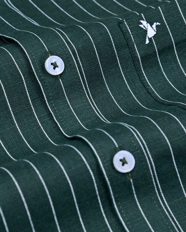 Dark Green Vertical Stripes -Full-Bamboo Linen