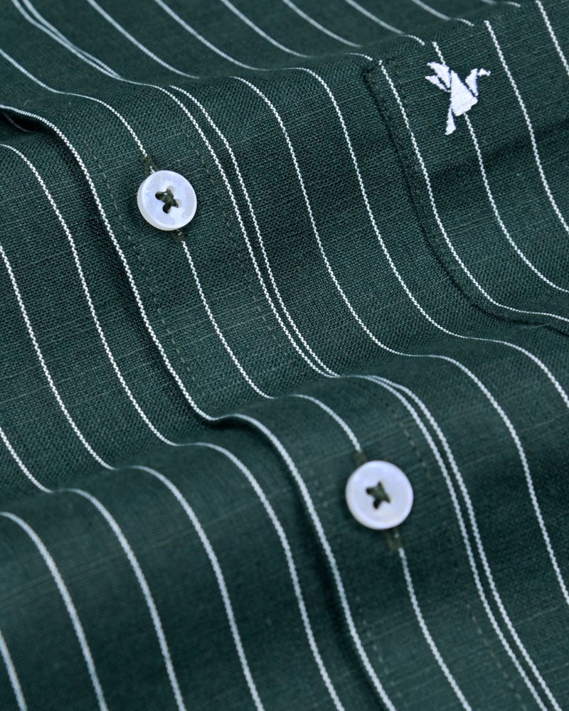 Dark Green Vertical Stripes -Full-Bamboo Linen