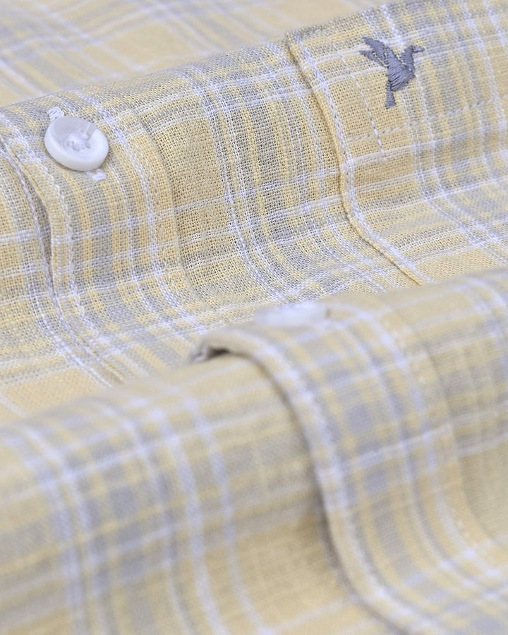 Soft Yellow & Grey Checks -Full-Cotton Linen Shirt