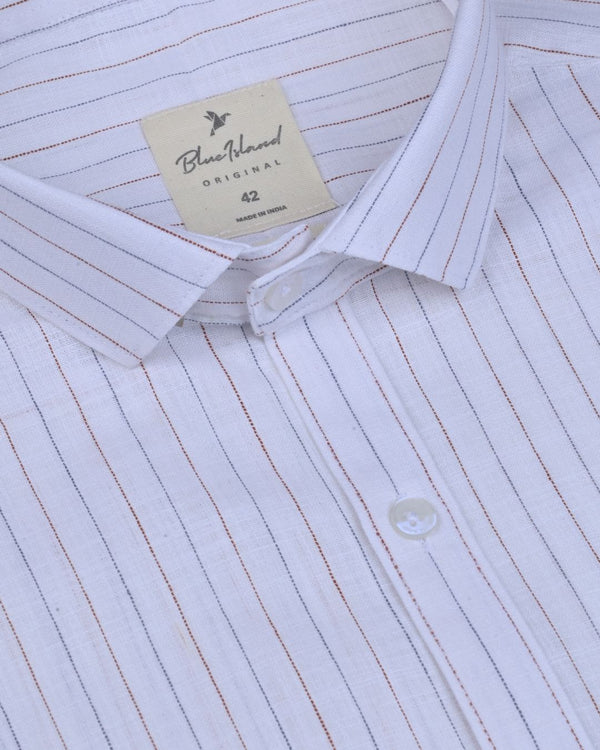 Red on White Dotted Stripes -Full-Bamboo Linen