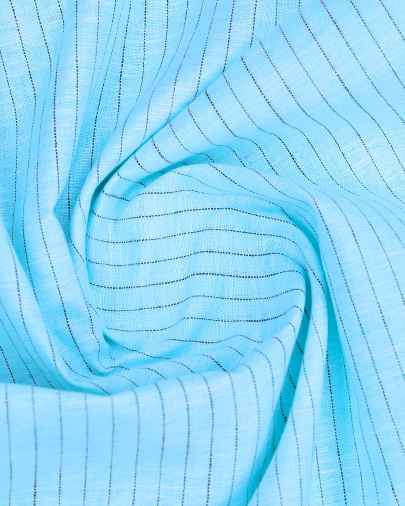 Blue & Black Dotted Line Stripes -Full-Bamboo Linen