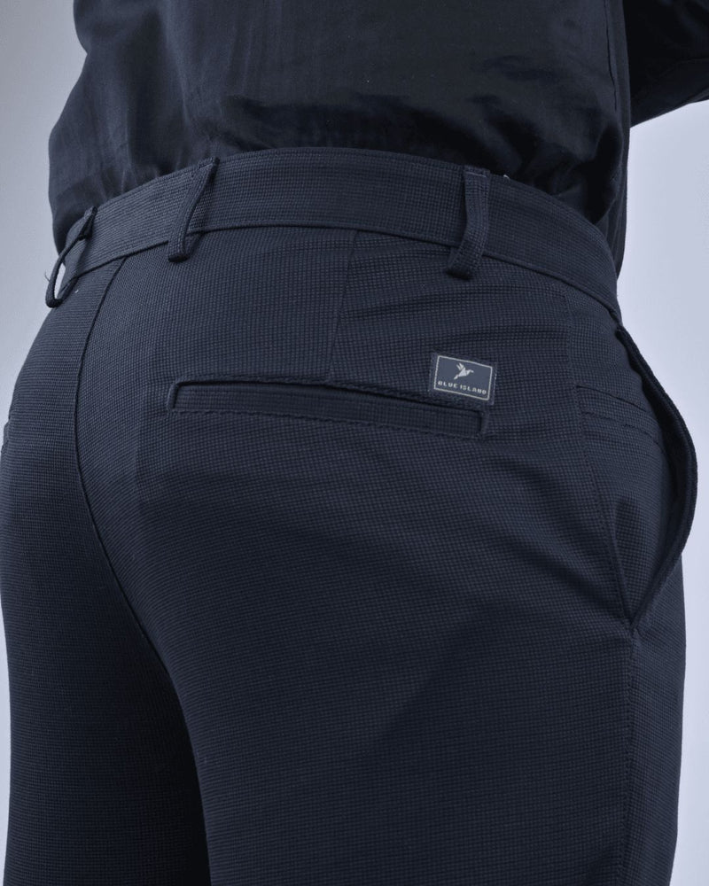 Navy Square Checked - 2 way stretch - COTTON PANT
