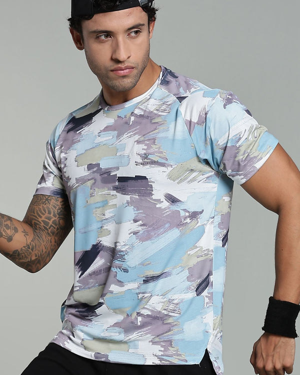 Camo Blue Splash - Active wear Round neck Tshirt