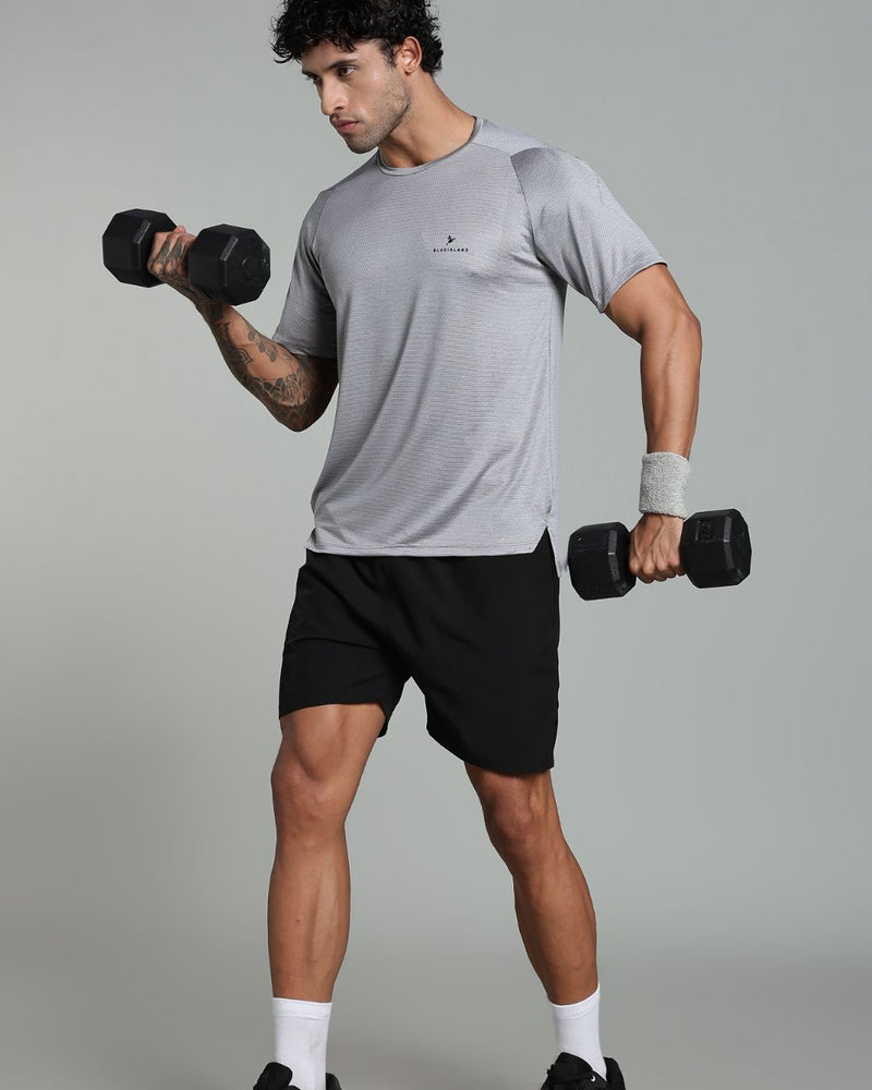 Lite Grey Dotted Lines - Active wear Round neck Tshirt