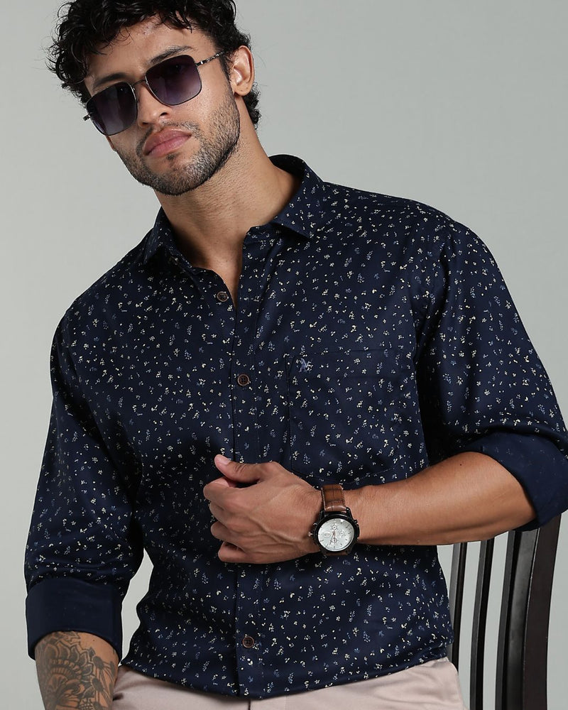 Navy Leaf Print-Full-Stain Proof