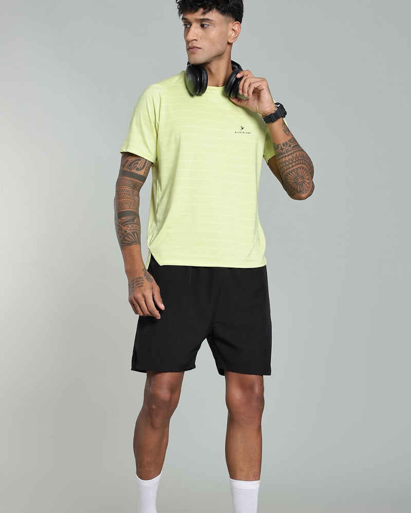 Yellow Horizontal Stripes - Active wear Round neck Tshirt