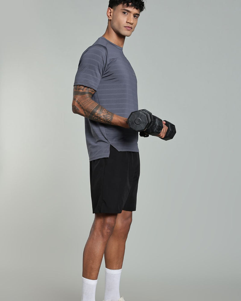 Ash Grey Horizontal Lines - Active wear Round neck Tshirt