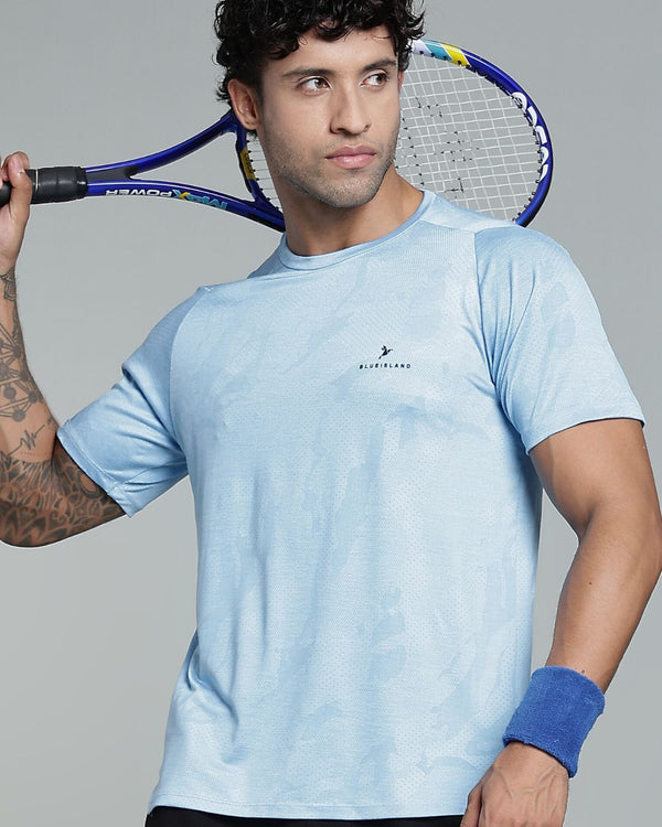 Sky Blue Dotted - Active wear Round neck Tshirt