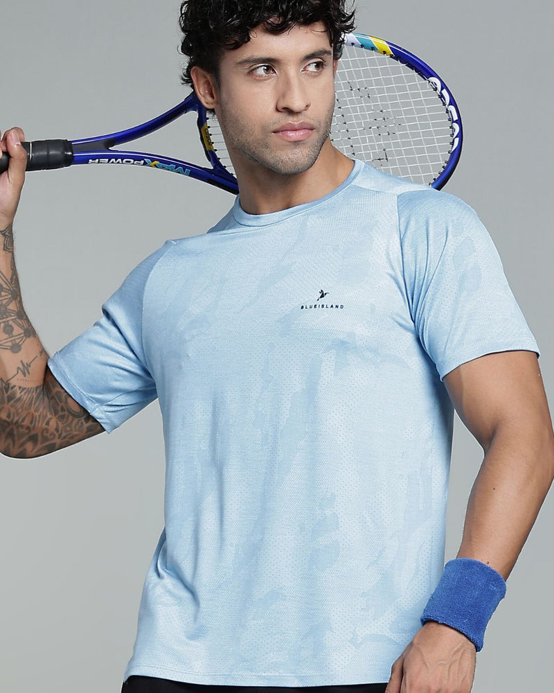 Sky Blue Dotted - Active wear Round neck Tshirt