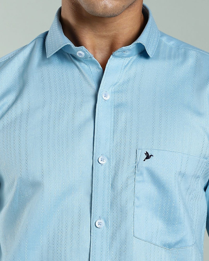 Sky Blue Self Design - Full-Stain Proof