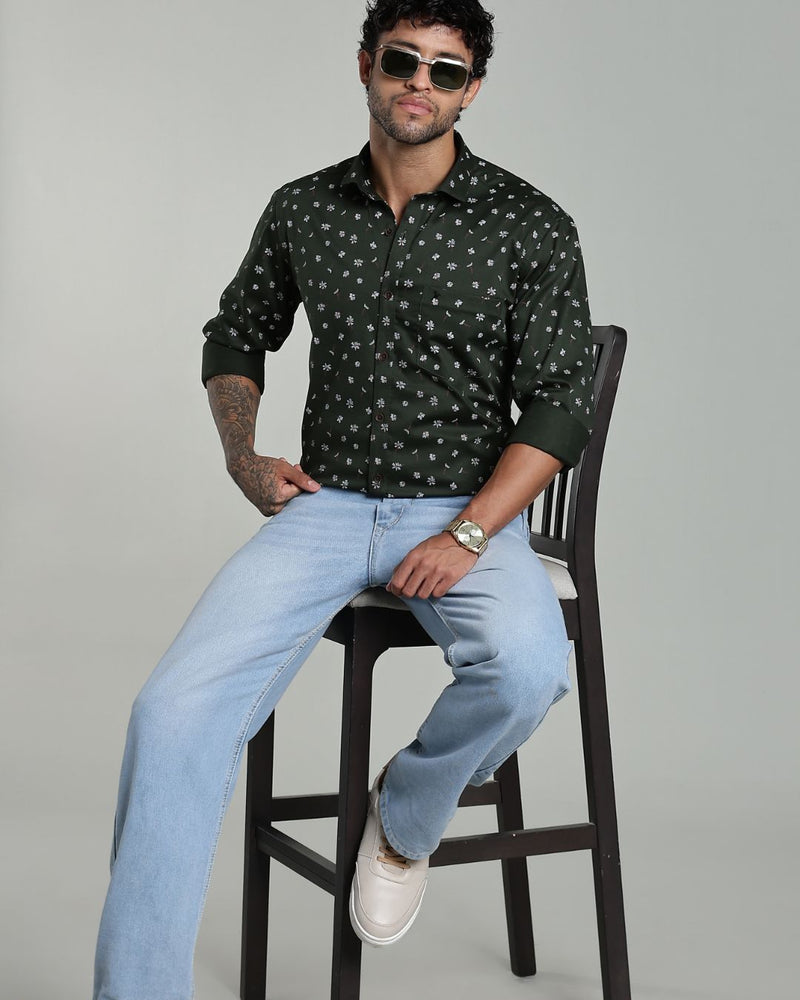 Dark Green Flower Print-Full-Stain Proof