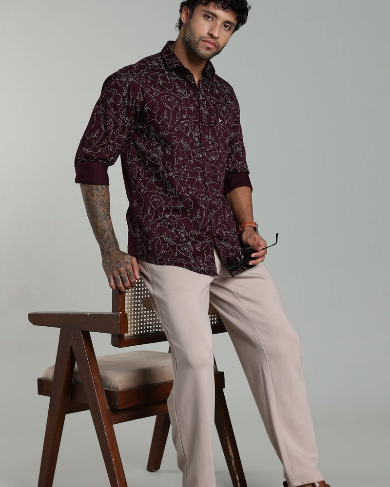 Dark Wine Flower Print-Full-Stain Proof