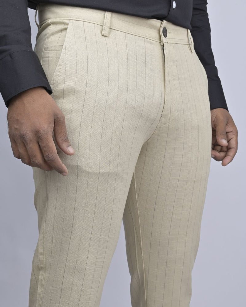 Cream Vertical Stripes - 2 way stretch - COTTON PANT