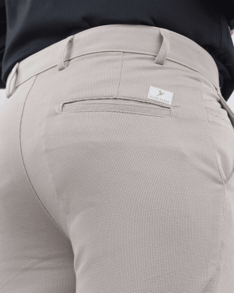Cream Square Checked - 2 way stretch - COTTON PANT