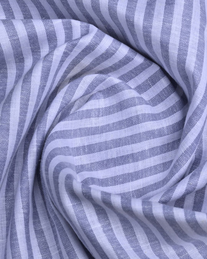 Stone Grey and White Stripes -Full-Bamboo Linen