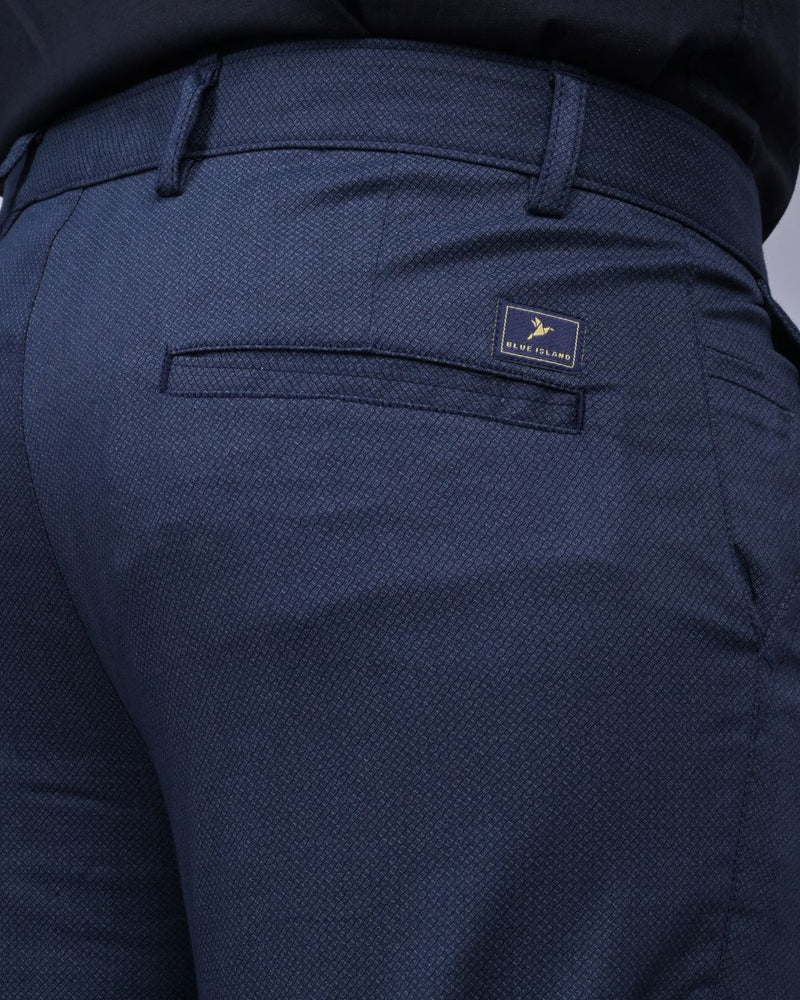 Navy Chain Printed - 2 way stretch - COTTON PANT