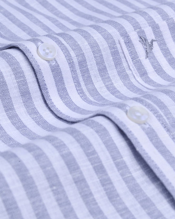 Stone Grey and White Stripes -Full-Bamboo Linen